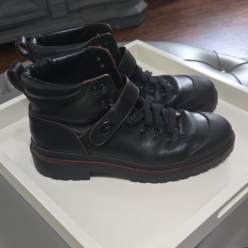 Coach Black Leather Ankle Boots with Chunky Sole